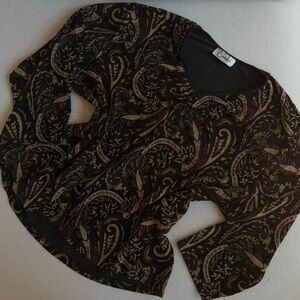 Cuddl Duds Brown and Tan Paisley Knit Blouse